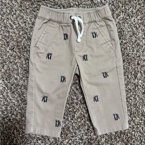 Janie and Jack Khaki Pants with Embroidered Dog